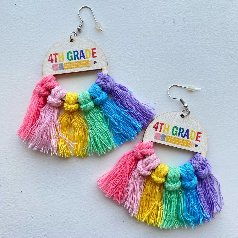 Colorful 4th Grade Tassel Earrings